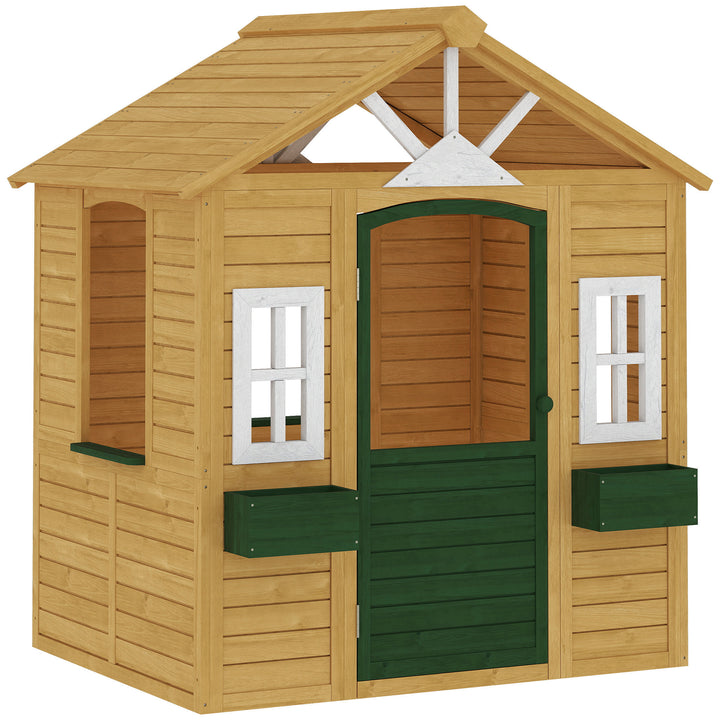 Outdoor Kids Playhouse, Wooden Wendy House with Door, 3 Windows, 2 Flo