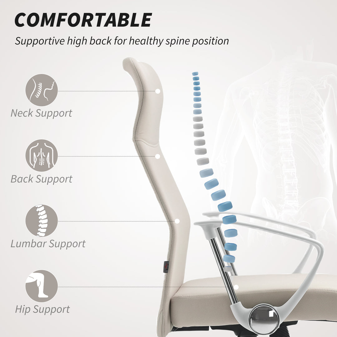 Fabric High Back Office Chair - Cream White