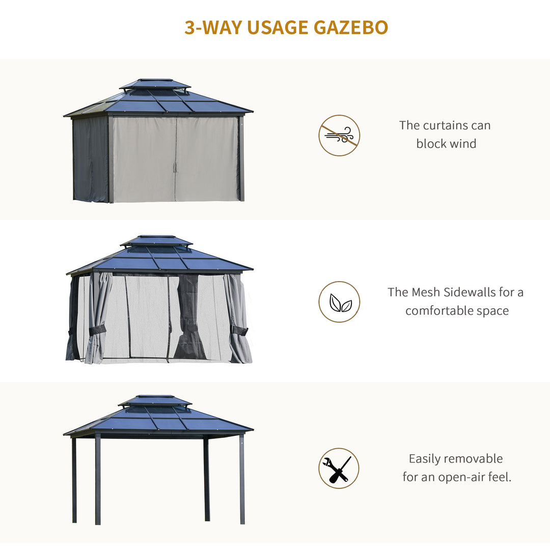 Outdoor 3.6 x 3(m) Gazebo Cabana w/ Steel Frame & Net Sidewalls for Privacy