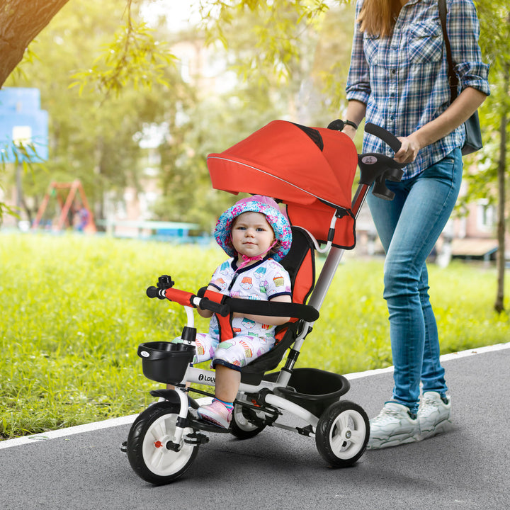 HOMCOM Metal Frame 4 in 1 Baby Push Tricycle with Parent Handle for 1-5 Years Old, Red | Aosom UK