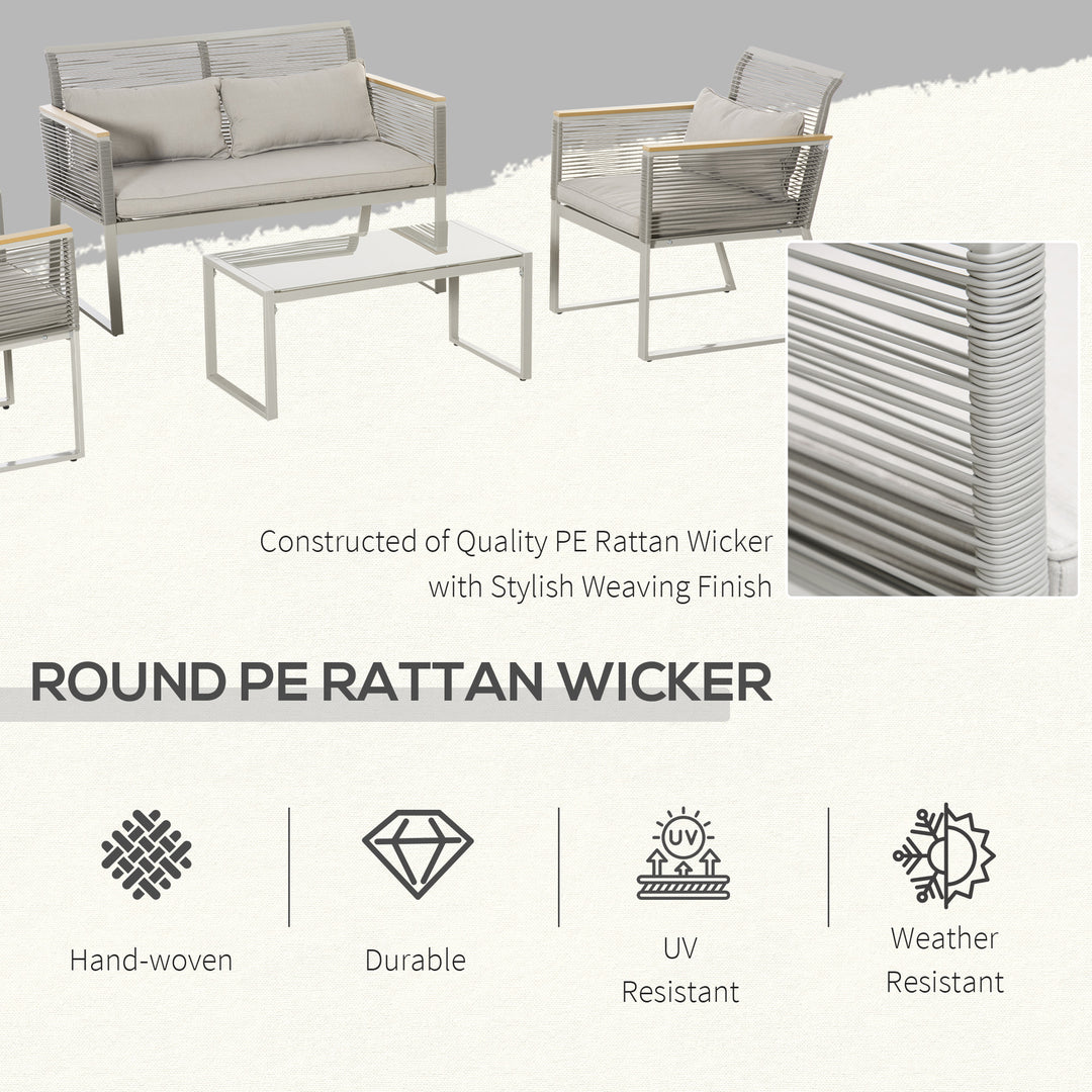 4 Pieces Rattan Garden Furniture Set - Grey