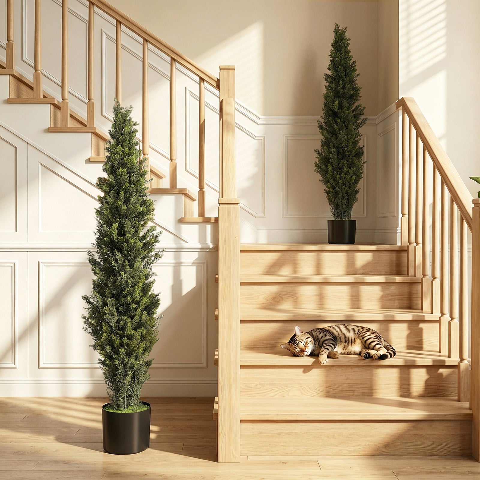 Set of 2 Decorative Artificial Plants Cypress in Weighted Pot, Fake Pl