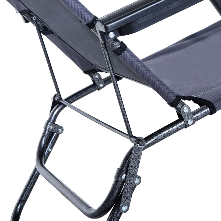2 in 1 Folding Sun Lounger Reclining Garden Chair Set of 2 with 2-Level Adjustable Backrest, Outdoor Zero Gravity Recliner Garden Chairs with Head Pillow and Armrests, Grey