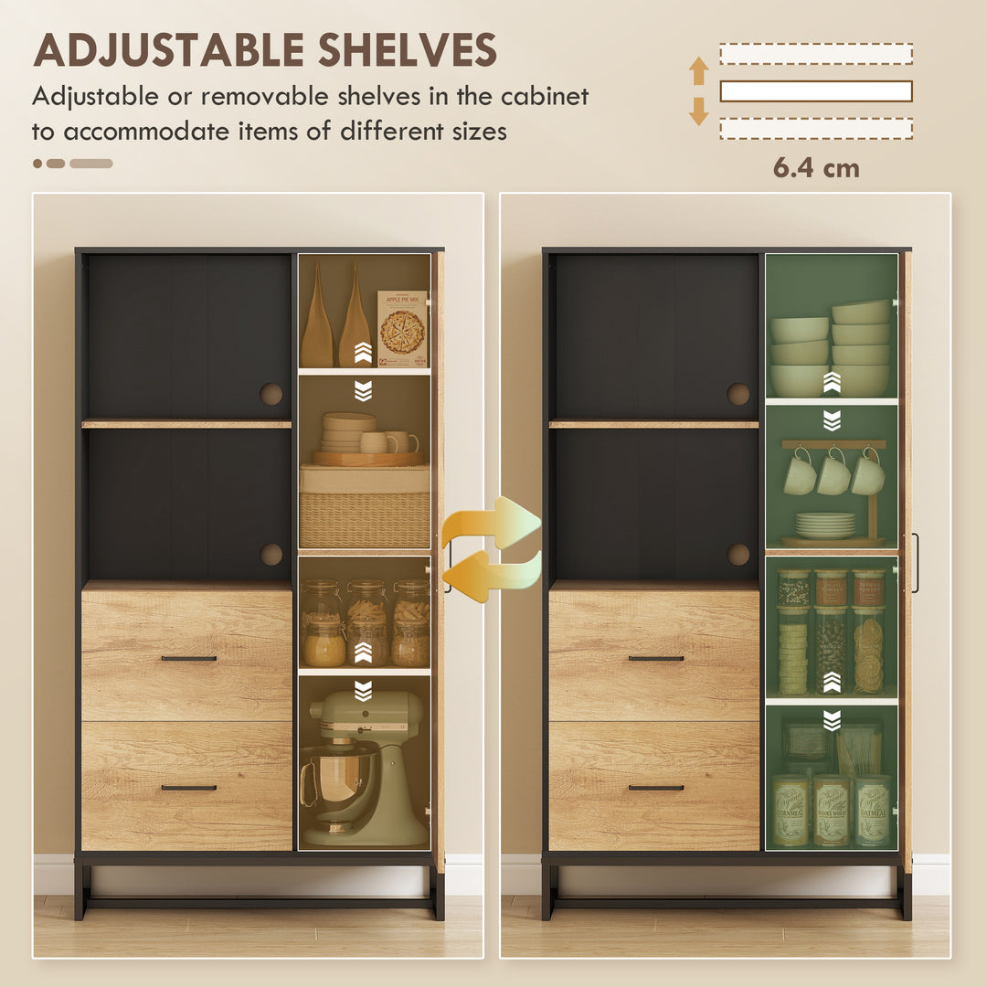 MCL Tall Kitchen Cupboard, Freestanding Kitchen Pantry Cabinet with Adjustable Shelves, Drawers and Soft Close Door, 160cm