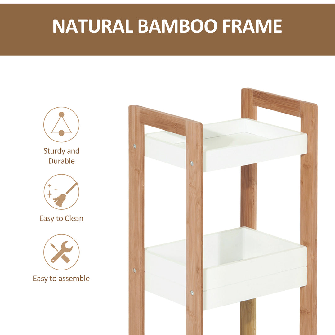 MCL 3-Tier Bathroom Rack Storage Shelf Bamboo Organiser Shower Tower for Narrow Place