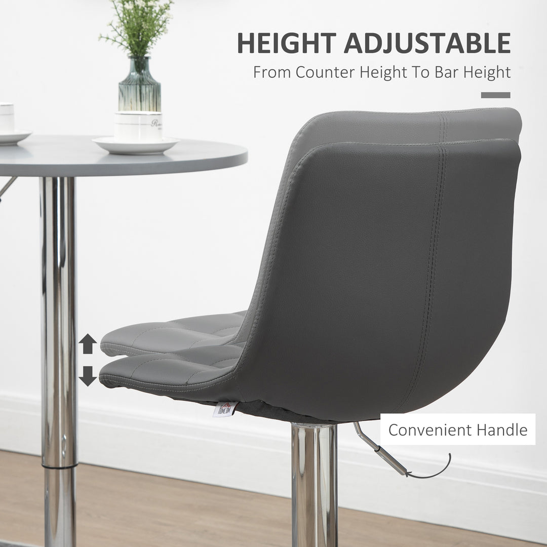 Adjustable Bar Stools Set of 2, Swivel PU Leather Upholstered Barstools with Tufted Seat and Back, Breakfast Bar Chairs for Kitchen Counter, Grey