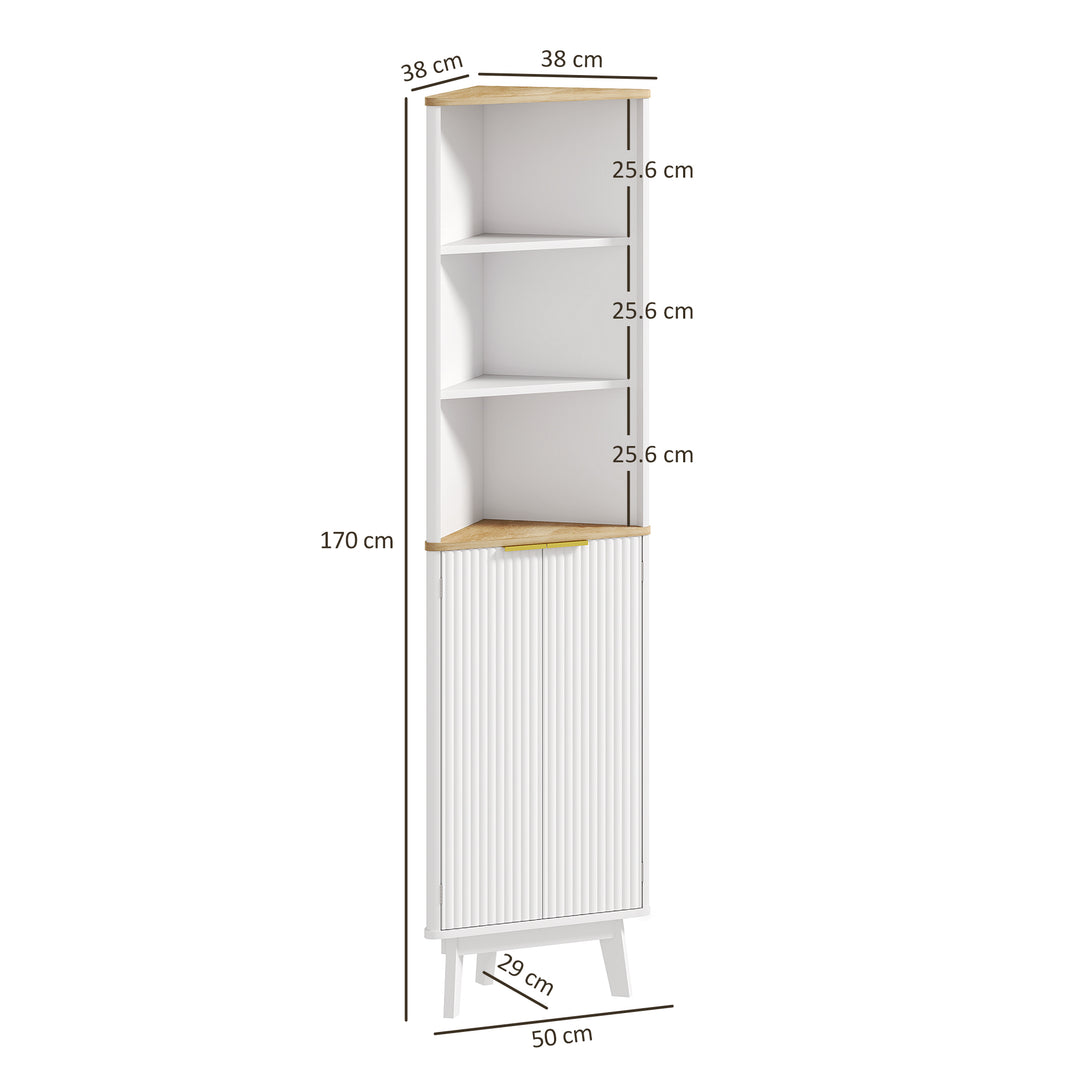 Tall Bathroom Storage Cabinet, Slim Bathroom Storage Unit with Doors and Adjustable Shelves, Freestanding Bathroom Cabinet with Curved Profile Design, White