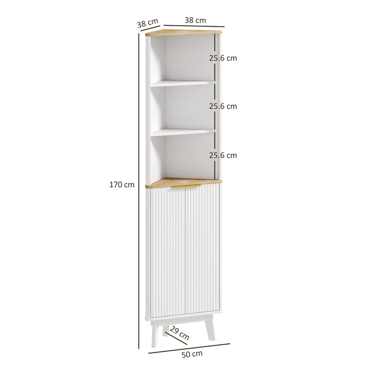 Tall Bathroom Storage Cabinet, Slim Bathroom Storage Unit with Doors and Adjustable Shelves, Freestanding Bathroom Cabinet with Curved Profile Design, White