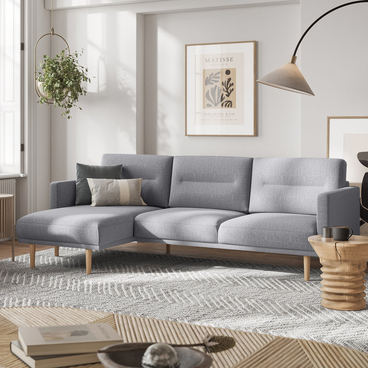 Larvik Chaiselongue Sofa (LH) - Grey, Oak Legs