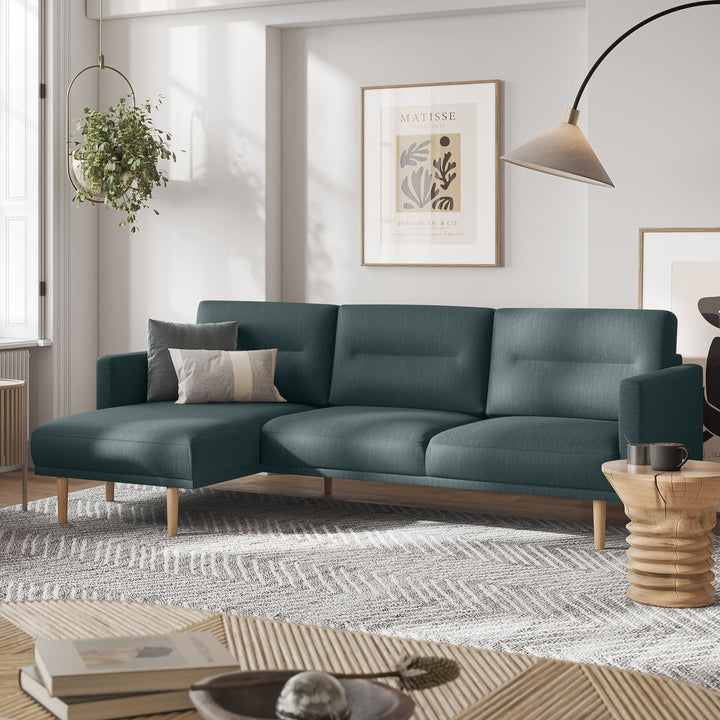 Larvik Chaiselongue Sofa (LH) - Dark Green, Oak Legs