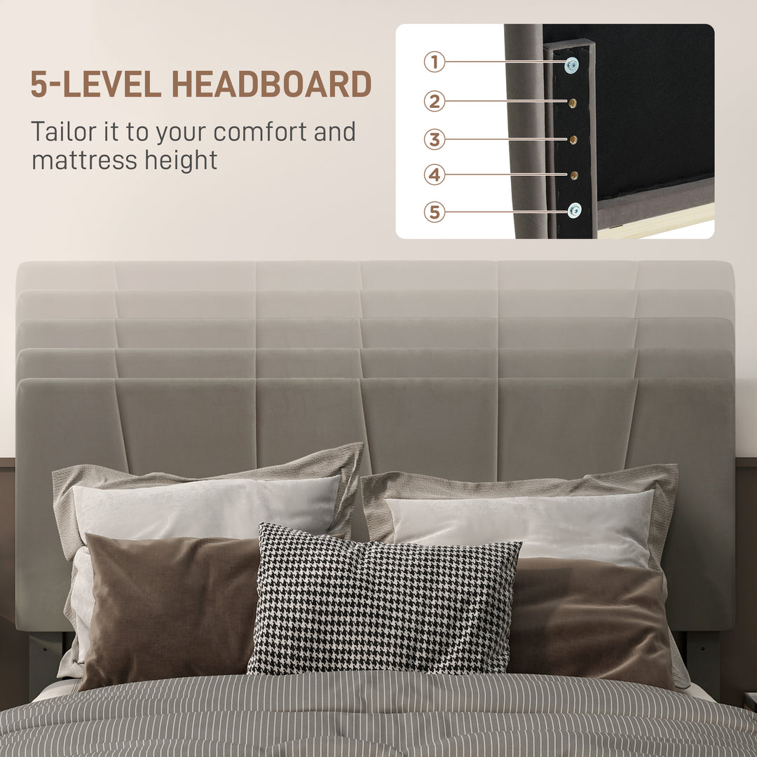 King Size Bed Frame, with Velvet-Feel Headboard - Grey