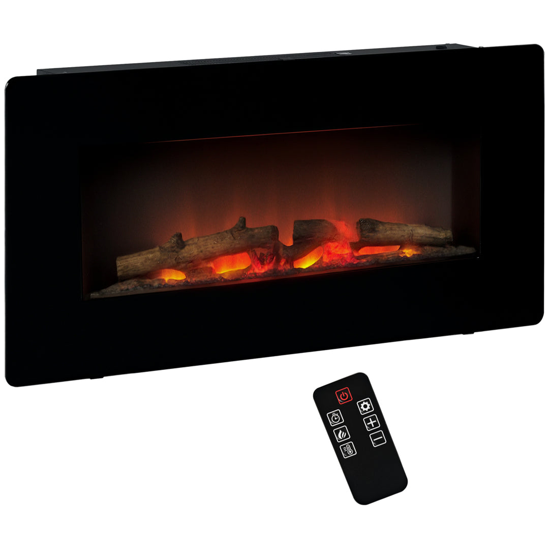 MCL Electric Wall-Mounted Fireplace Heater with Adjustable Flame Effect, Remote Control, Timer, 1800/2000W, Black