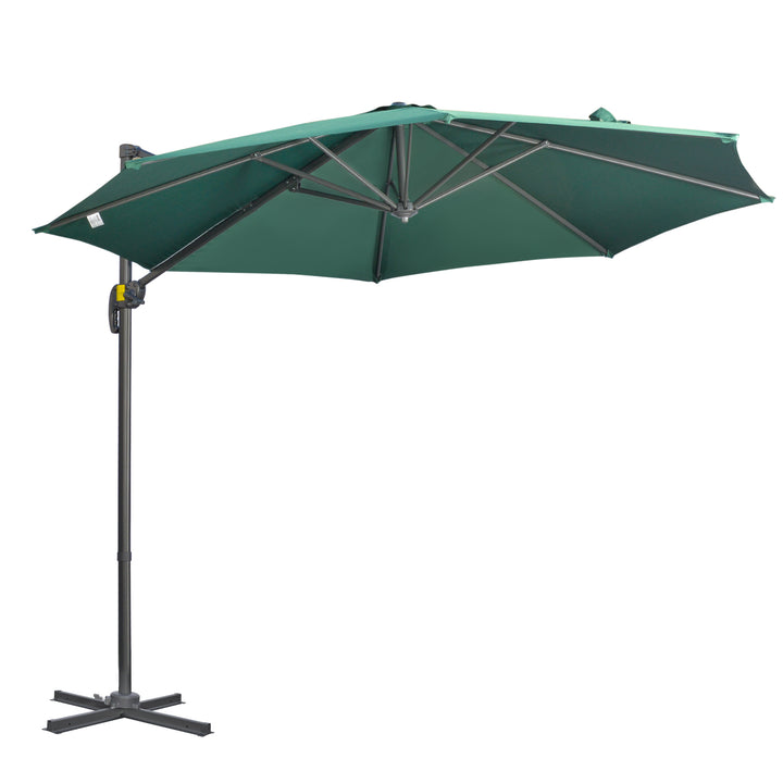 Outsunny Cantilever Parasol 3x3m with Cross Base, 360° Rotating Garden Umbrella with Crank Handle and Tilt, Green | Aosom UK