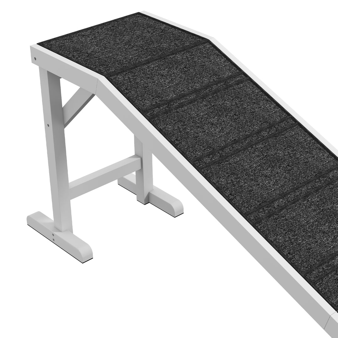MCL Pet Ramp for Dogs with Non-Slip Carpet and Top Platform - White & Grey