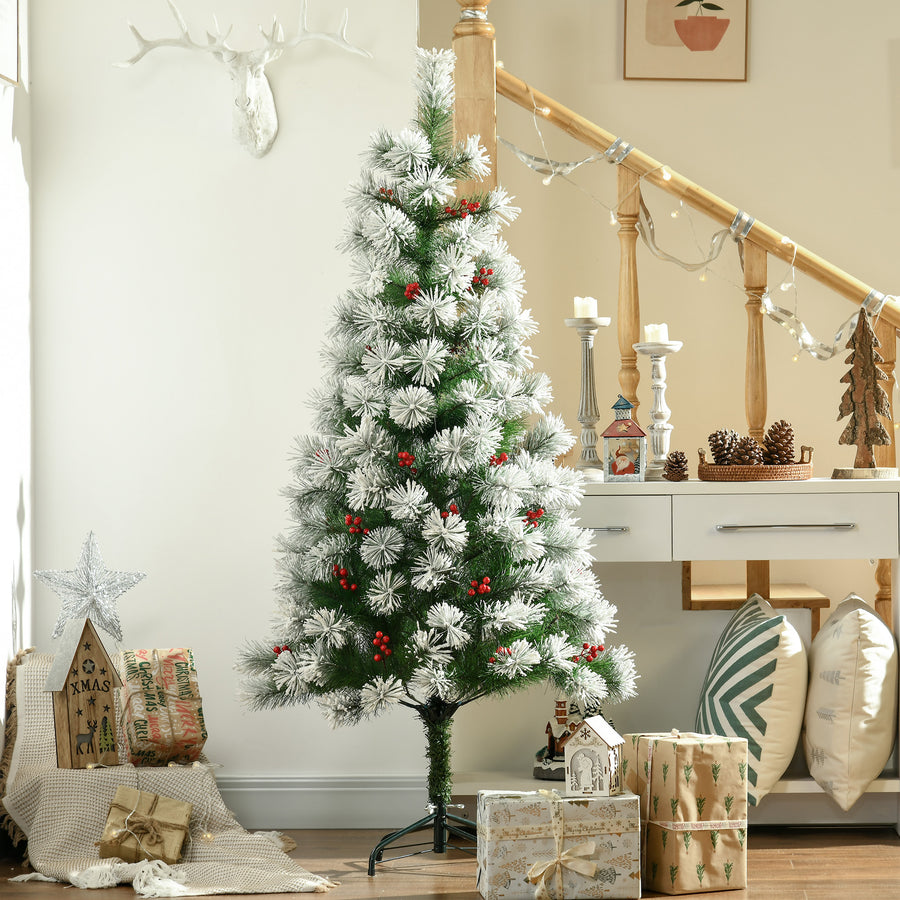 Indoor Christmas Tree Artificial Berry Xmas Decoration with Metal Stand and 184 Tips (5FT(150CM))