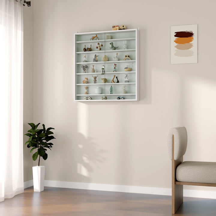 Six Shelf Display Cabinet, with Glass Doors - White