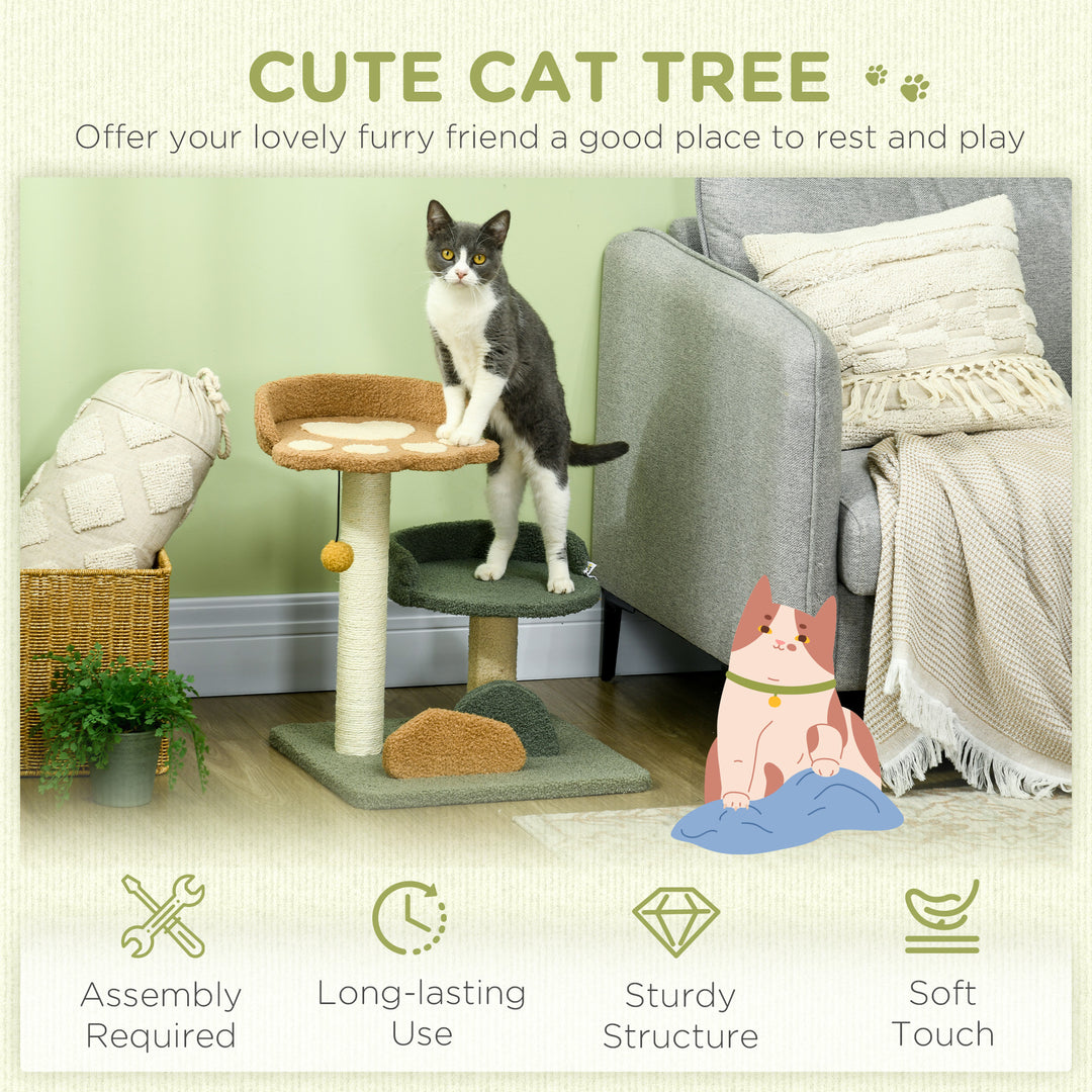 PawHut Compact Cat Tree: Scratching Posts, Dual Beds & Play Ball for Kittens, Space-Saving Design, 43 x 39 x 52cm, Grey | Aosom UK