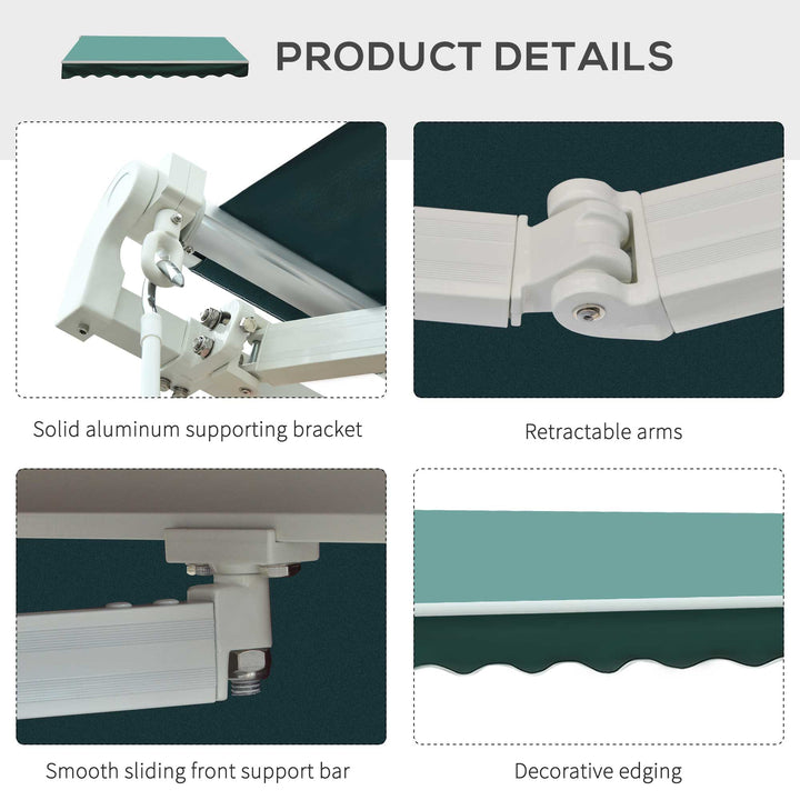 3x2.5 m Sun Shade Canopy Garden Patio Manual Retractable Awning Canopy-Dark Green