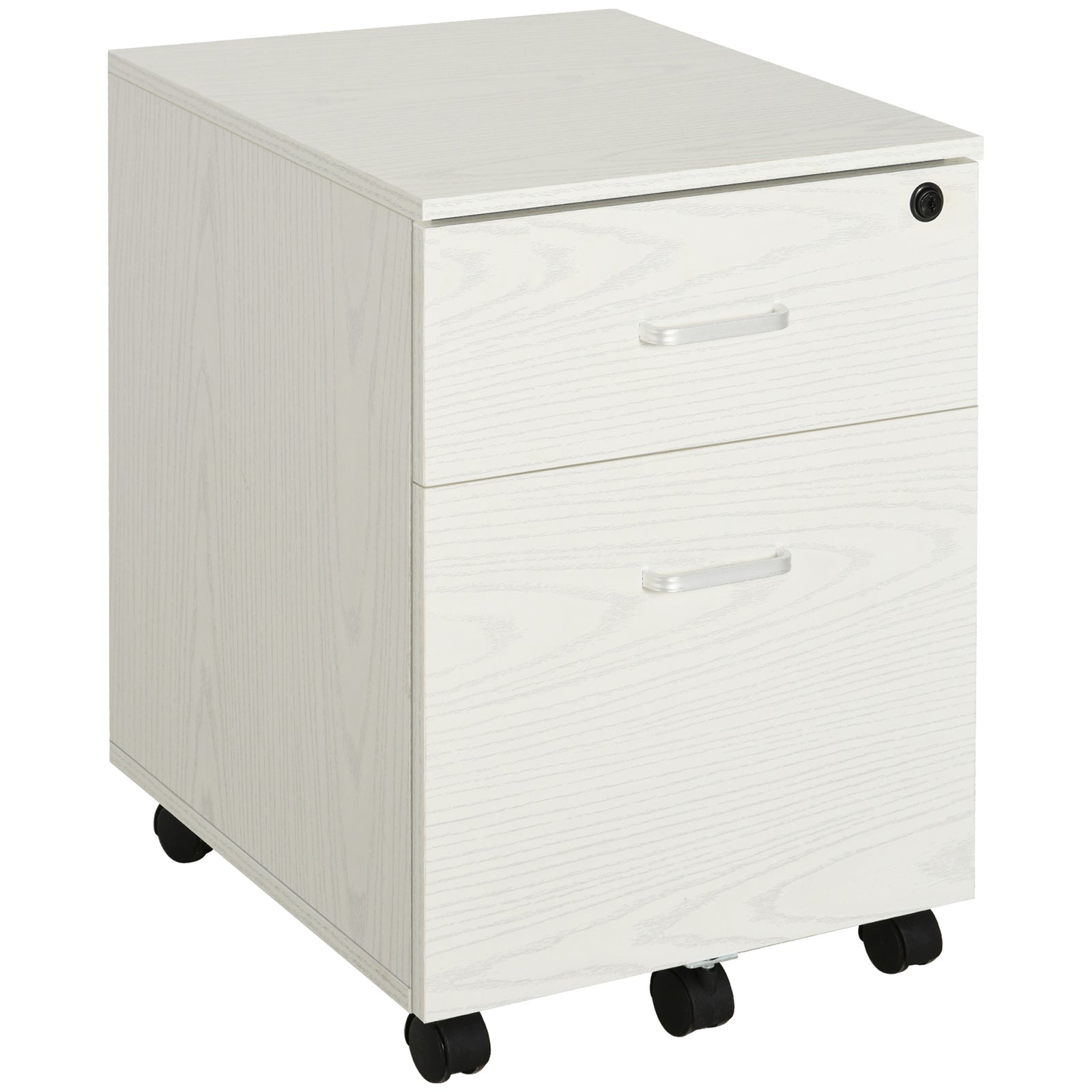 2-Drawer Locking Office Filing Cabinet w/ 5 Wheels Rolling Storage Hanging A4 Cupboard Home Organisation White Wood Grain