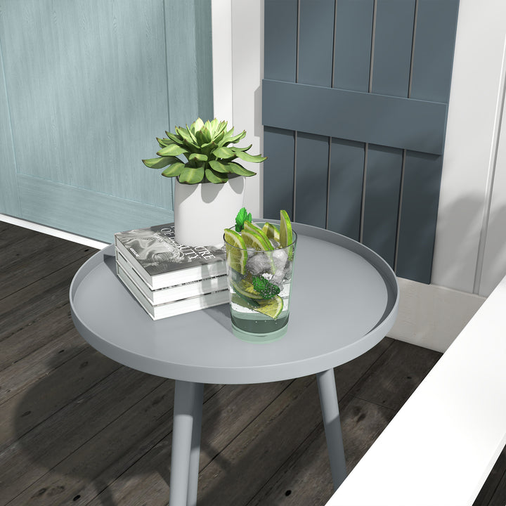 Round Garden Coffee Table, Outdoor Side Table with Rounded Steel Edge,
