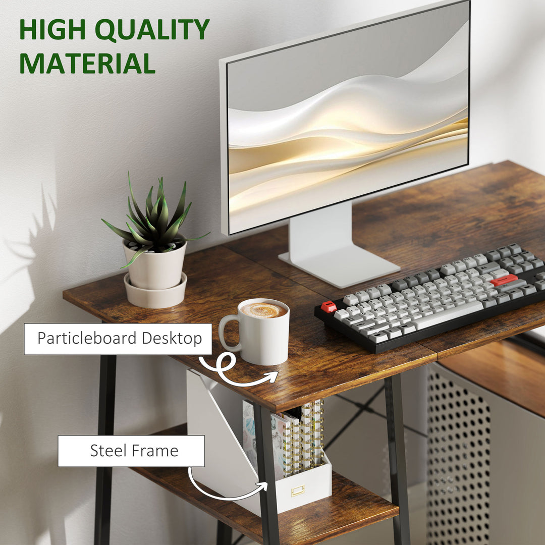Industrial-Style Work Desk, with Shelves - Brown/Black