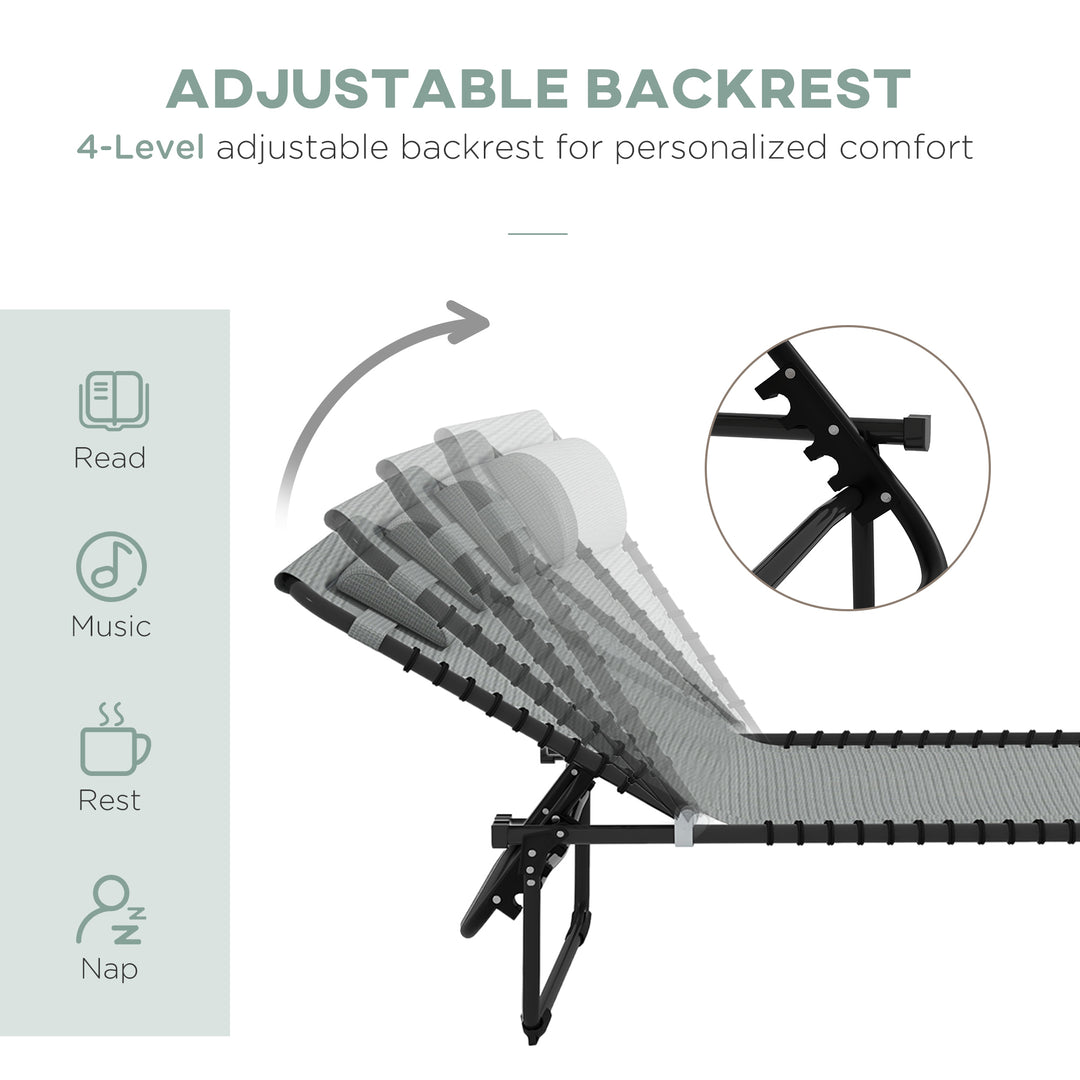 Folding Sun Lounger, with Four-Position Back - Light Grey