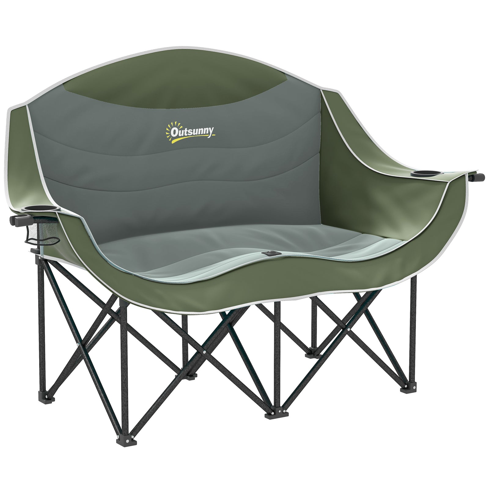 Double Camping Chair for Adults with Armrests, Heavy Duty Oversized Padded Folding Chair with Carry Bag, Cup Holders for Outdoor Hiking Picnic Camping Fishing, 250kg Capacity, Green