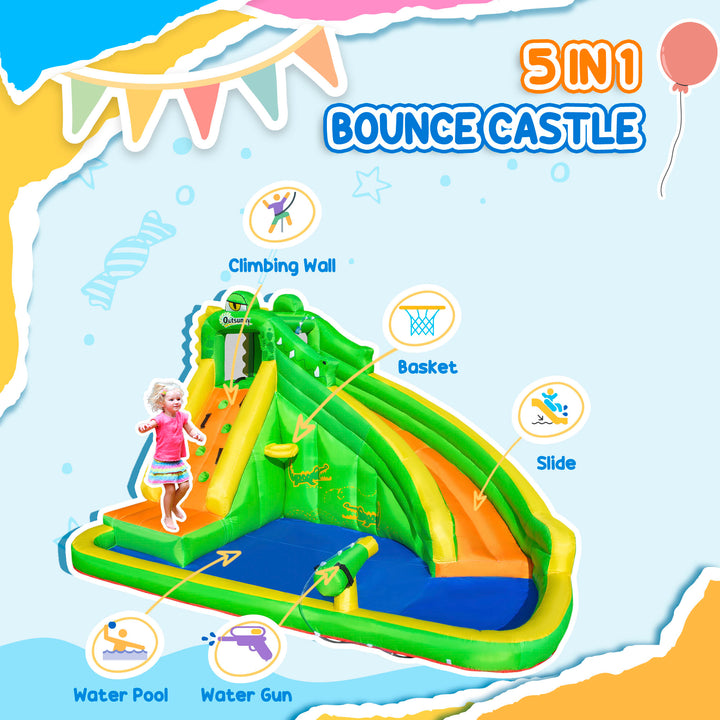 Kids Bouncy Castle, 5 in 1 Large Crocodile Style Inflatable House Slid