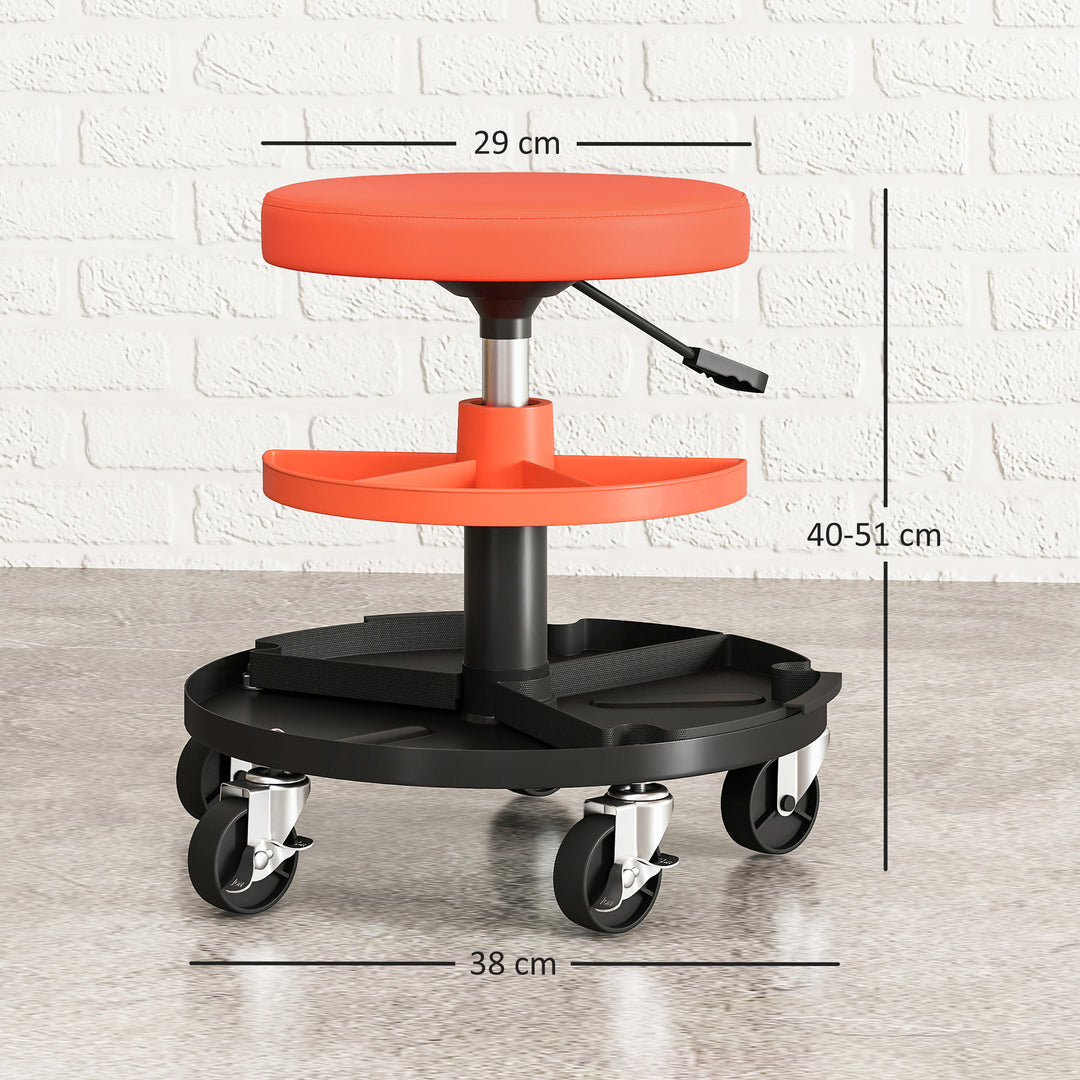 Rolling Mechanic Stool, 135kg Capacity Workshop Stool, 360° Swivel Roller Padded Creeper Seat with Wheels, Tool Trays Storage for Garage, Shop, Auto Repair, Yellow