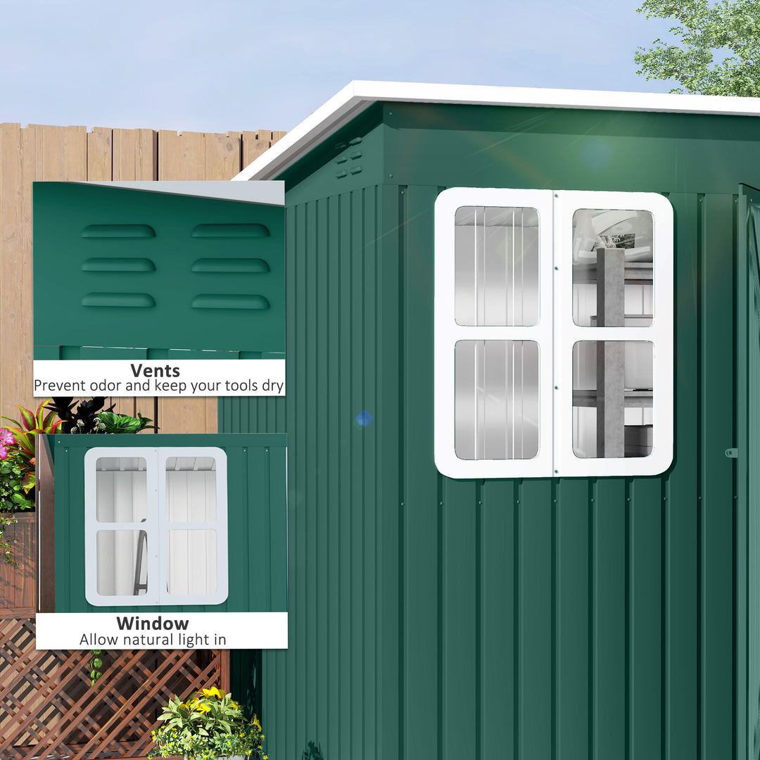 8.5 x 6ft Storage Shed Galvanised Steel Garden Shed, Metal Shed with Foundation Kit, Window, Lockable Wide Doors and Air Vents for Outdoor Patio, Green