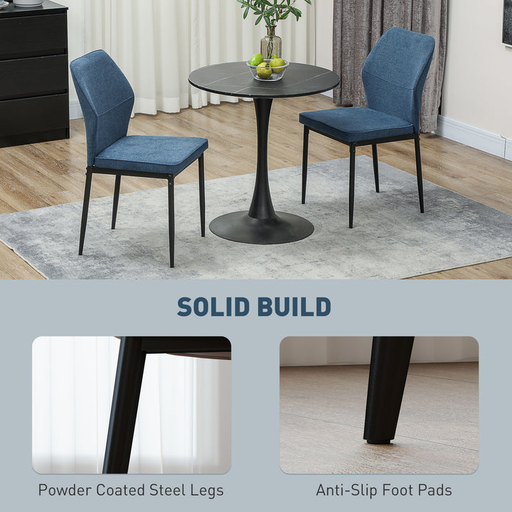 Velvet Dining Chairs Set of 2, Modern Armless Upholstered Kitchen Chairs with Metal Legs, Curved Back and Padded Seat, for Dining Room, Bedroom, Living Room, Blue