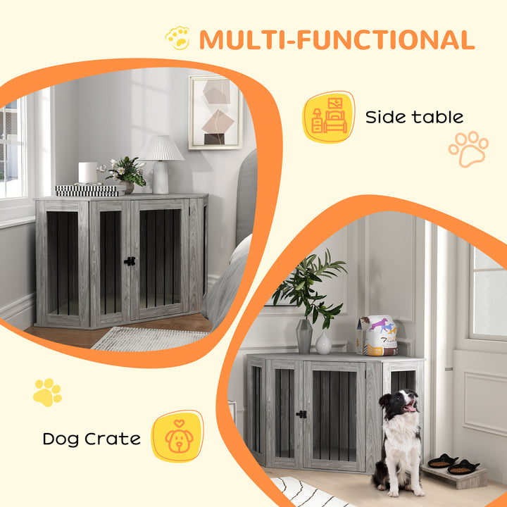 Dog Crate Furniture Side Table, with Cushion, 122 x 61 x 71cm - Grey