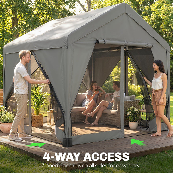 3 x 3 m Patio Gazebo with Netting &amp; Curtains, Outdoor Canopy Shelter w