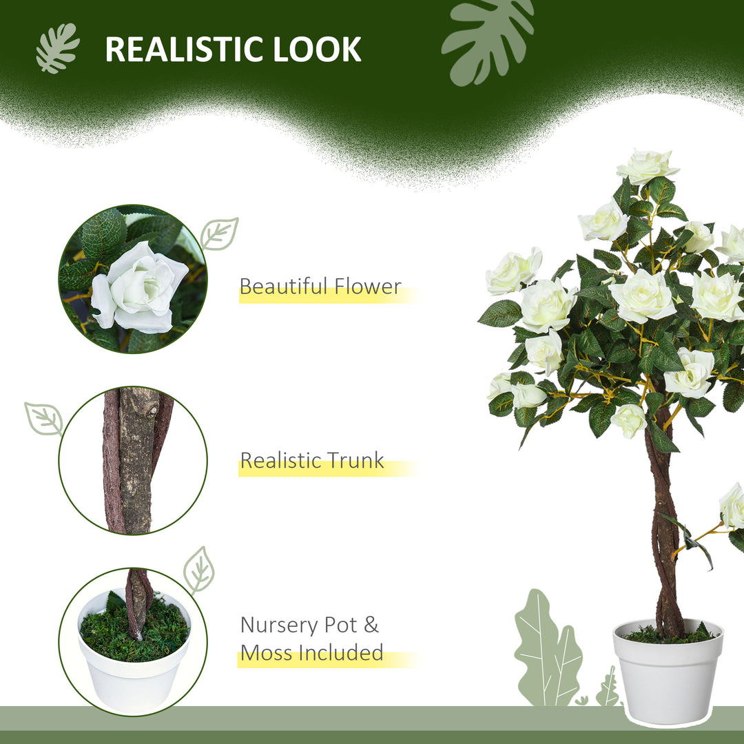 Set of 2 Artificial Plants White Rose Floral in Pot, Fake Plants for Home Indoor Outdoor Decor, 90cm
