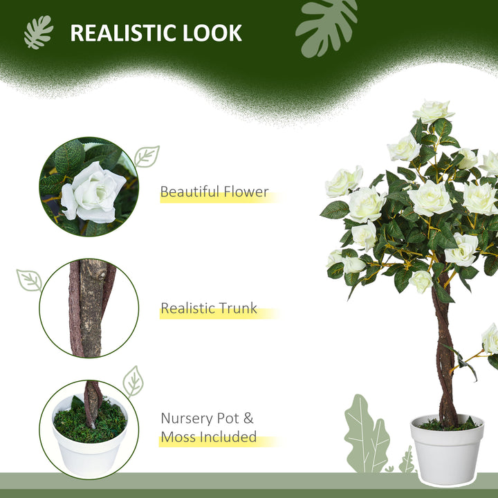 Set of 2 Artificial Plants White Rose Floral in Pot, Fake Plants for Home Indoor Outdoor Decor, 90cm
