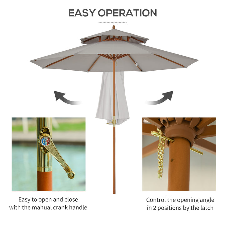 2.7m Elegant Wooden Frame Parasol Umbrella - Grey