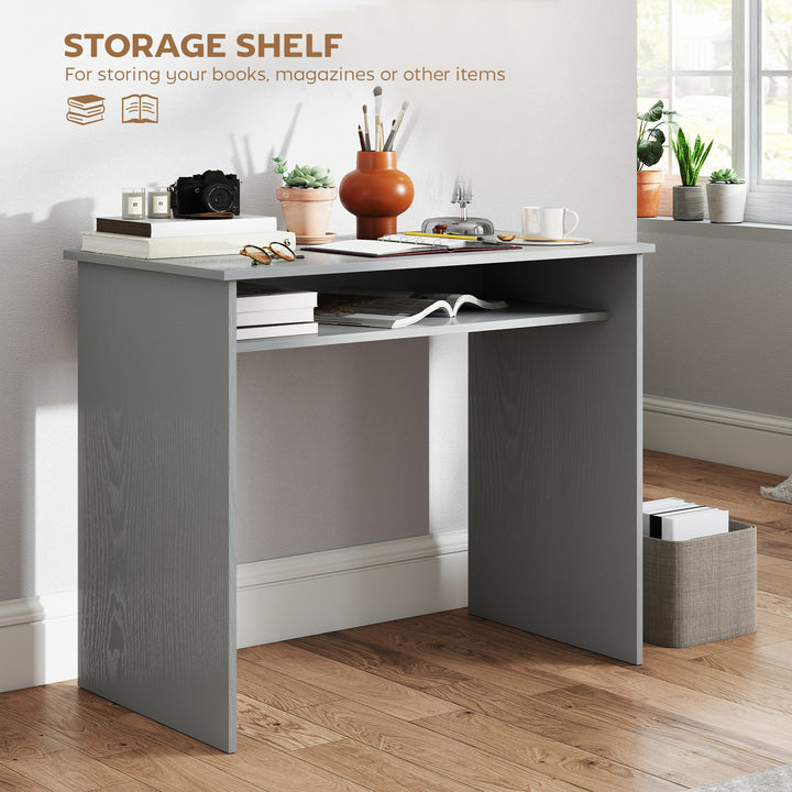 Modern Computer Desk, Home Office Table, Small Writing Desk with Storage Shelf, 90 x 50cm, Grey
