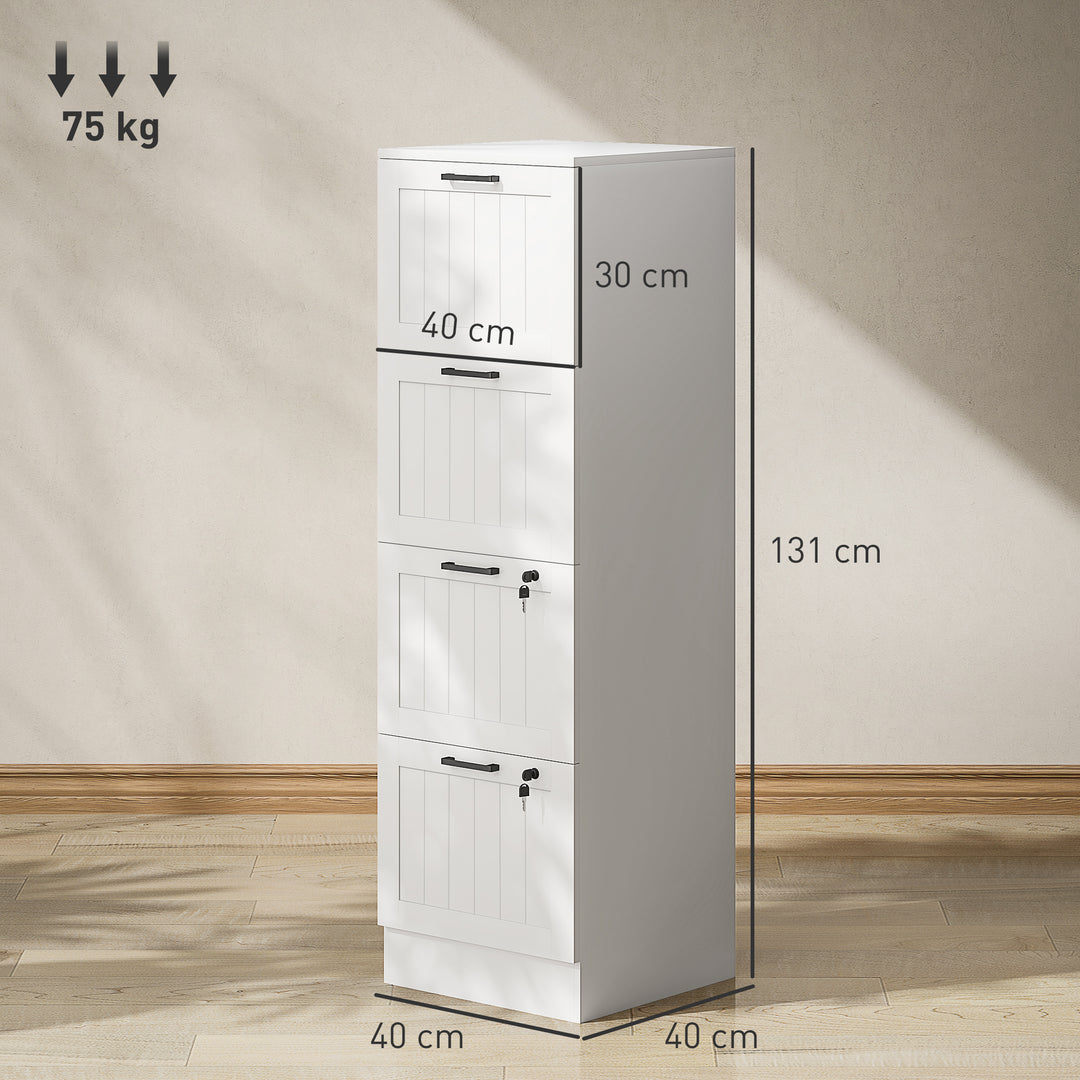 MCL 4 Drawer Filing Cabinet with Lock, Office Storage Cabinet with Adjustable Hanging Bars for A4 Letter Size Files, White