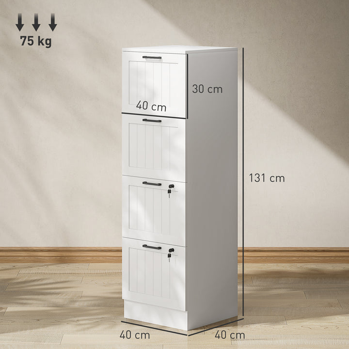 MCL 4 Drawer Filing Cabinet with Lock, Office Storage Cabinet with Adjustable Hanging Bars for A4 Letter Size Files, White