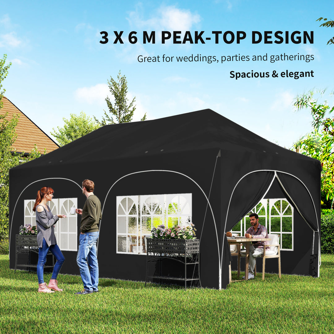 3 x 6m Pop Up Gazebo Shelter with Sides, 6 Sandbags, Peak Top Garden P
