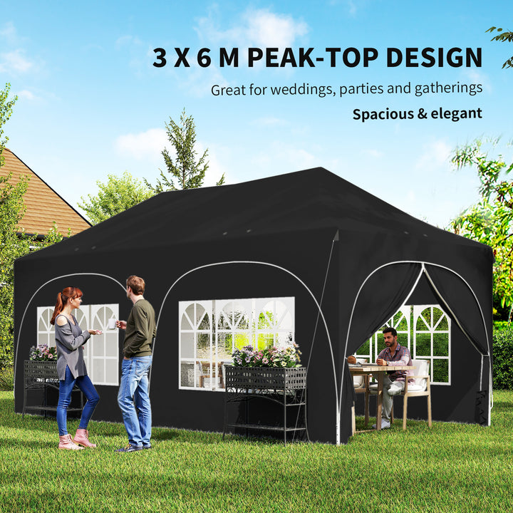 3 x 6m Pop Up Gazebo Shelter with Sides, 6 Sandbags, Peak Top Garden P
