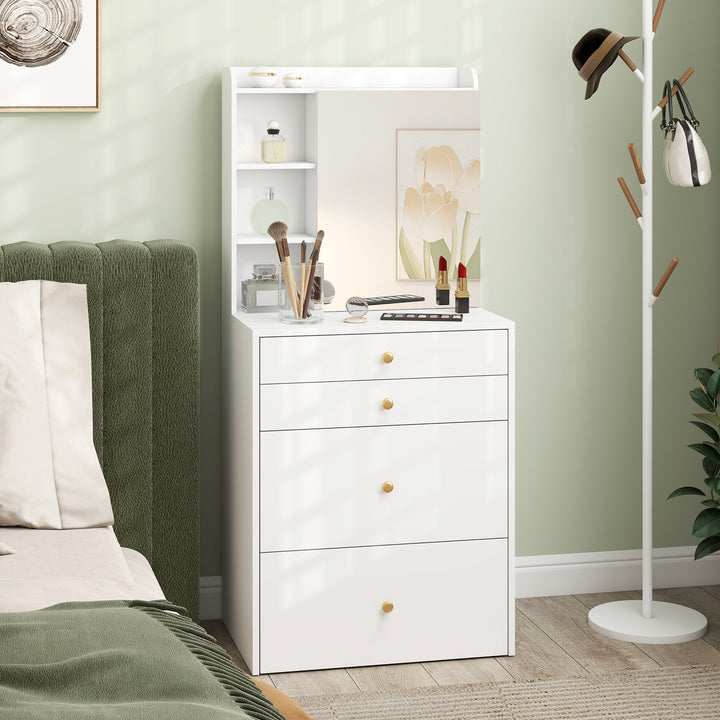 Dressing Table with Mirror and Mobile Storage Stool, Compact Vanity Ta