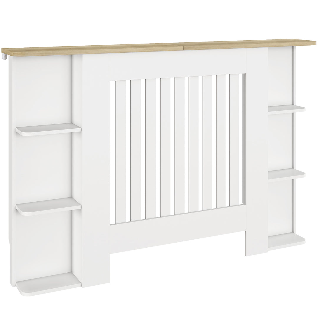 MCL Radiator Cover with Open Storage Shelves, Vertical Slatted Cabinet Shelf Heater Cover for Living Room, Hallway, Medium, White (H: 83 / W: 124 / D: 19 cm)