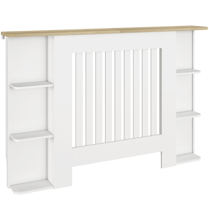 MCL Radiator Cover with Open Storage Shelves, Vertical Slatted Cabinet Shelf Heater Cover for Living Room, Hallway, Medium, White (H: 83 / W: 124 / D: 19 cm)