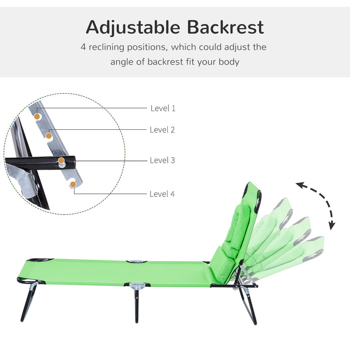 Outsunny Foldable Sun Lounger, Reclining Chair with Pillow and Reading Hole, Garden Beach Outdoor Recliner, Adjustable, Green