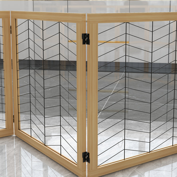 8 Panels Foldable Pet Gate with Support Feet, for House, Doorway, Stairs, Small and Medium Dogs - Natural Wood