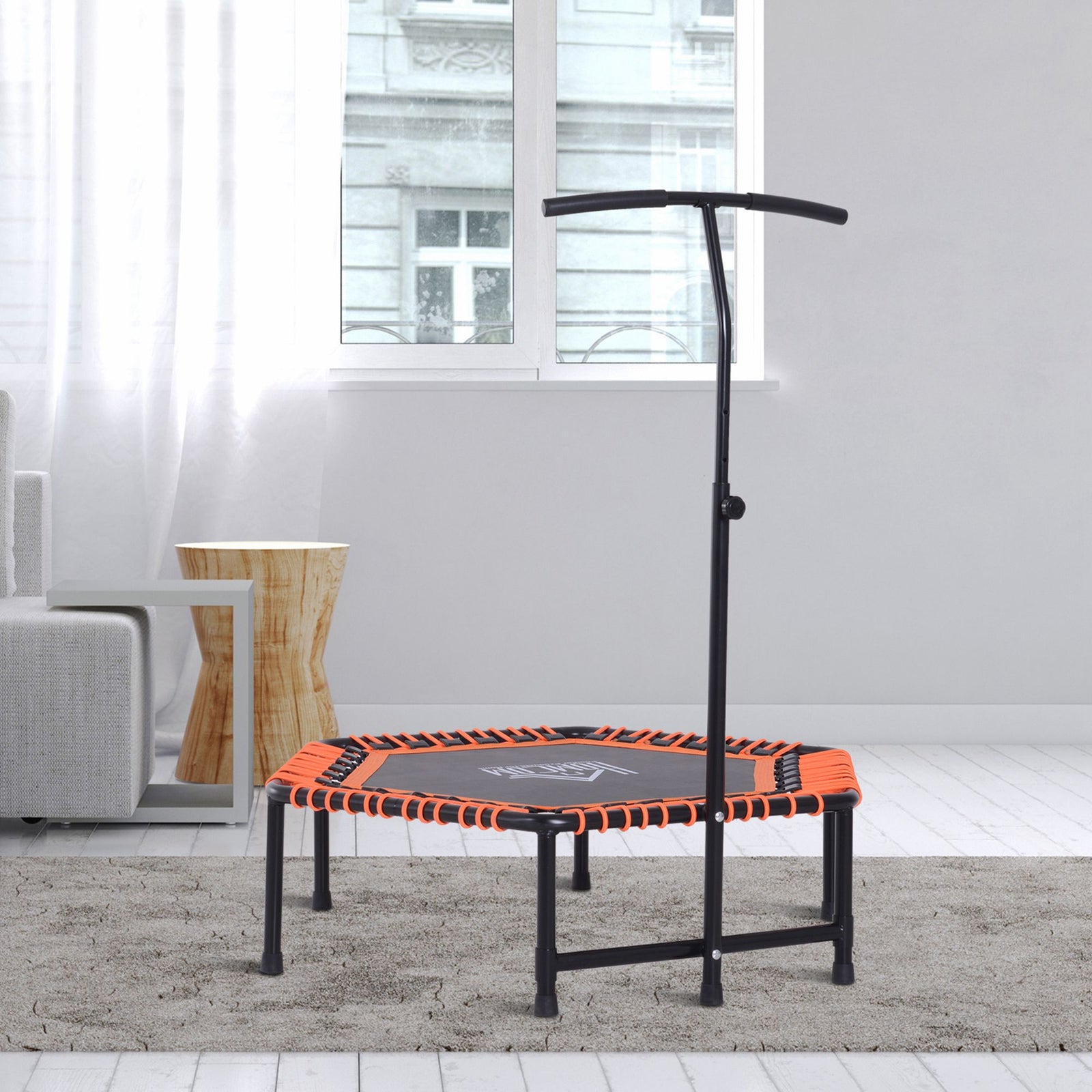 Mini Trampoline W/Adjustable Handle Bar - Black/Orange