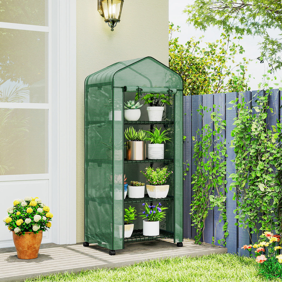 4 Tier Mini Portable Greenhouse Compact Plant Grow Shed Metal Frame PE
