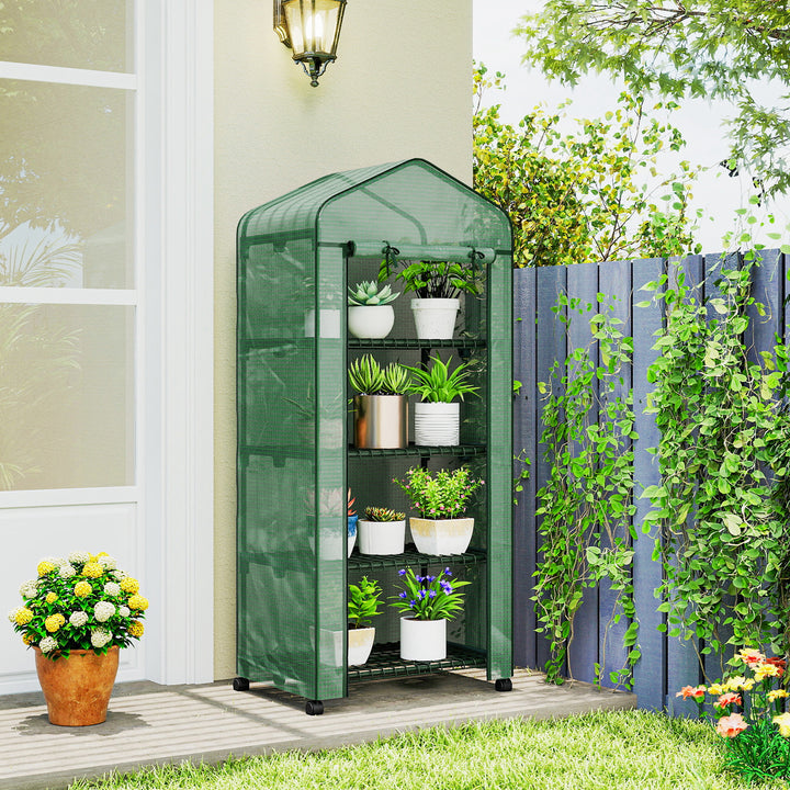 4 Tier Mini Portable Greenhouse Compact Plant Grow Shed Metal Frame PE