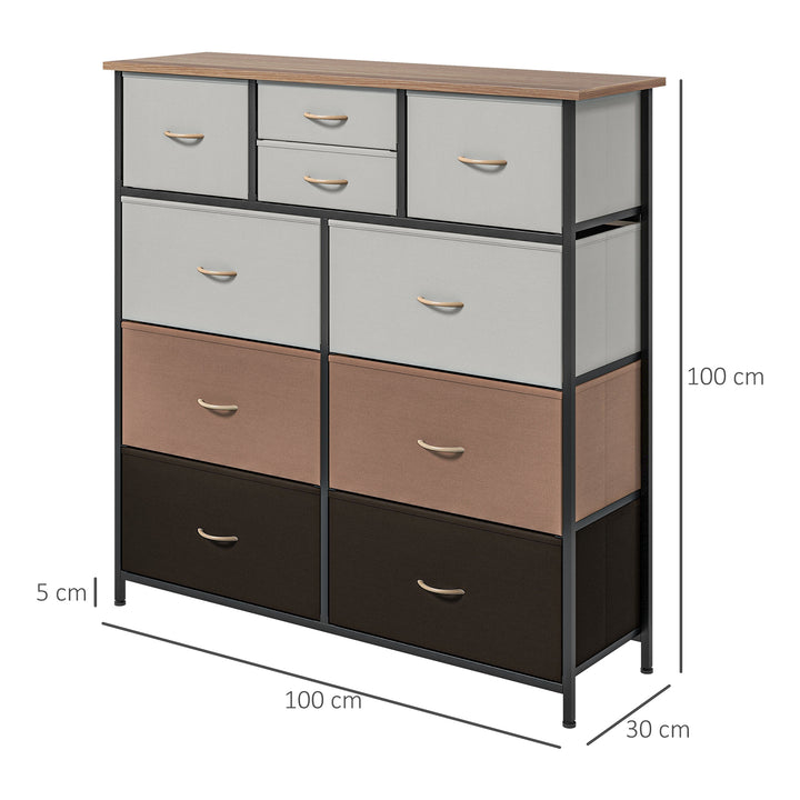 HOMCOM Chest of Drawers for Bedroom, 10-Drawer Dresser with Foldable Fabric Drawers and Metal Frame, Colourful Storage Solution | Aosom UK